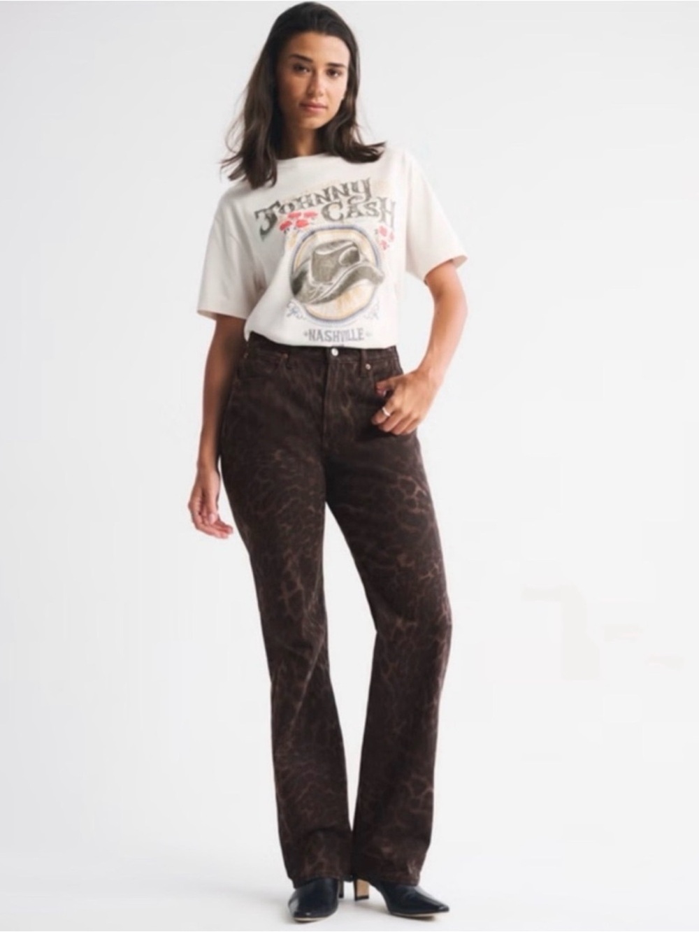 Abercrombie & Fitch Curve Love High Rise 90s Leopard Print Jean